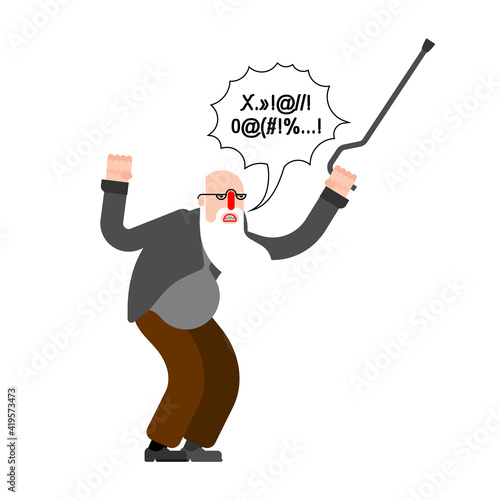 Angry Grandfather grumbles. Grumpy granddad. vector illustration