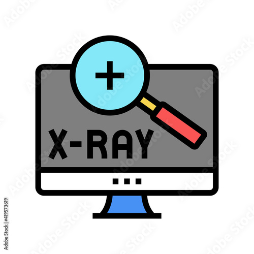 x-ray radiology researching on computer screen color icon vector. x-ray radiology researching on computer screen sign. isolated symbol illustration