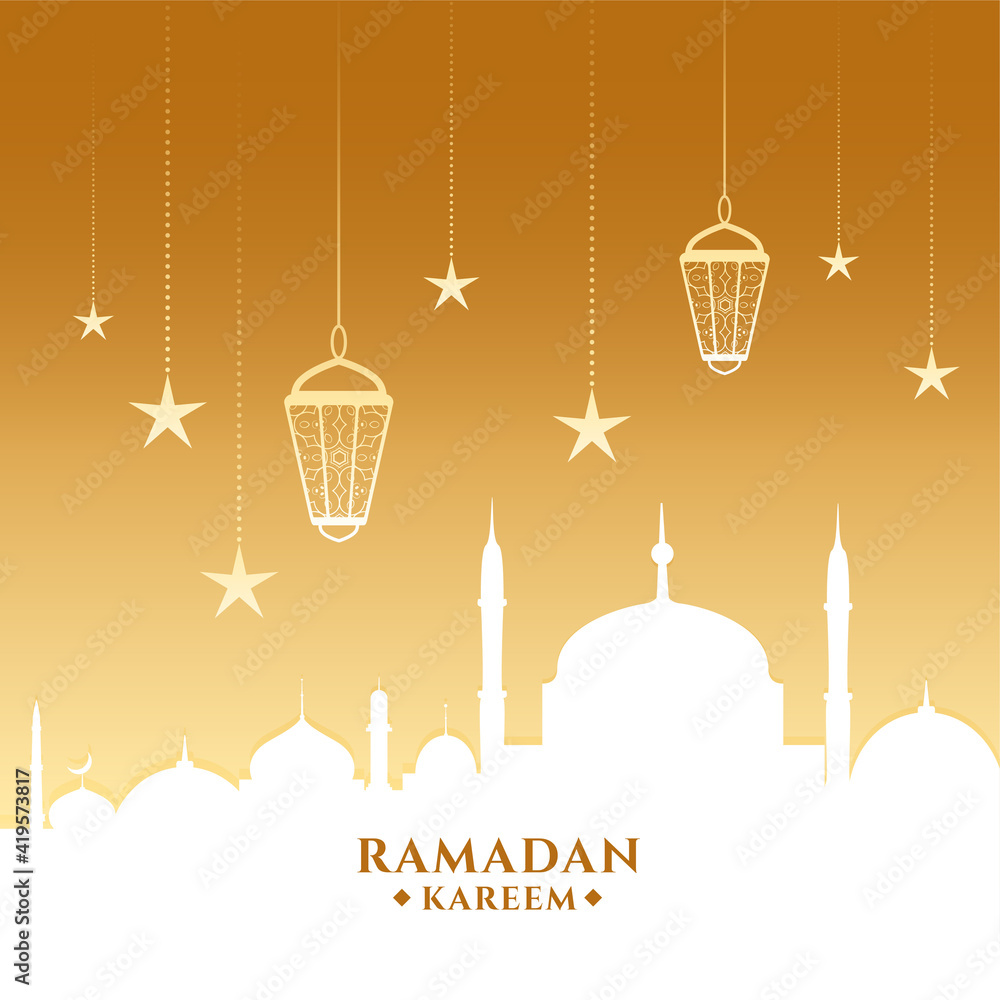 ramadan kareem card with mosque and lanterns ramadan kareem card with mosque and lanterns