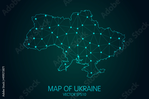 Map of Ukraine - With glowing point and lines scales on the dark gradient background, 3D mesh polygonal network connections.Vector illustration eps 10.