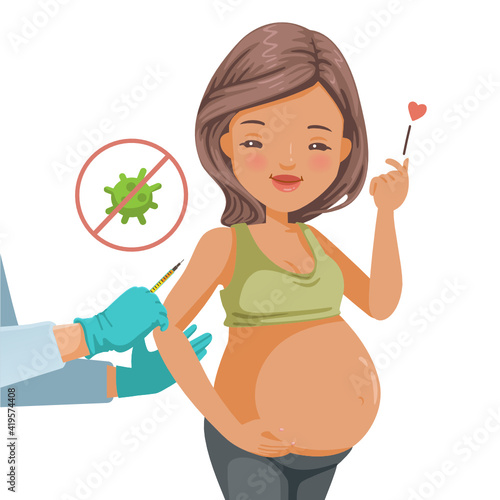 Pregnant women. Vaccine belly or vaccinated. Hand holds an vaccination female. Vaccination concept for covid-19. 