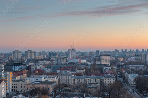 Minsk roofs of houses at sunset