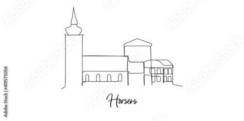 Horsens city in Denmark landmarks skyline - Continuous one line drawing
