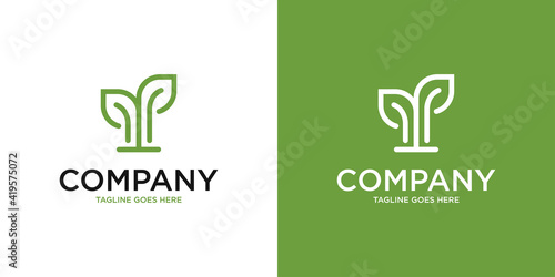 leaf growth logo design vector template
