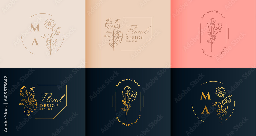 beautiful flower floral logotype collection in minimal style