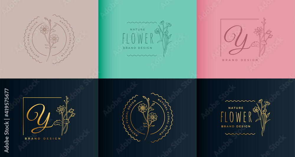 beautiful monogram flower logotype collection design
