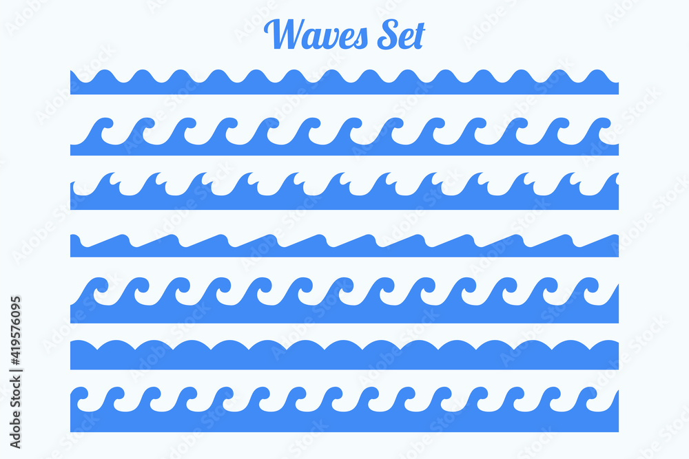 sea waves pattern borders set of seven