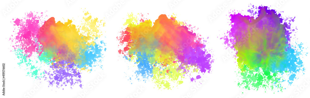colorful watercolor stain splatter set of three