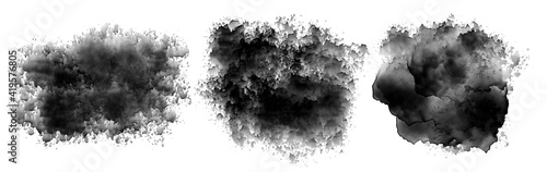 black ink watercolor stain texture set
