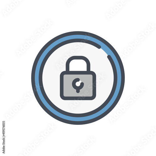 Password color line icon. Lock in circle vector outline colorful sign.