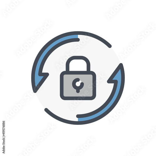 Change and reset password color line icon. Rotating arrows with lock vector outline colorful sign.