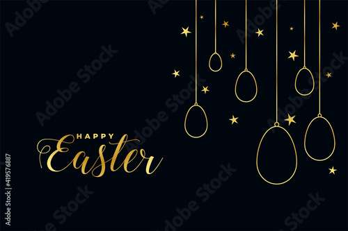 happy easter black and golden greeting with hanging eggs