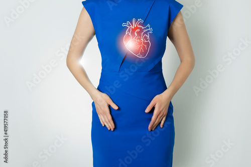 Fotografie Photo template of unrecognizable woman representing graphic visualisation of heart organ highlighted red