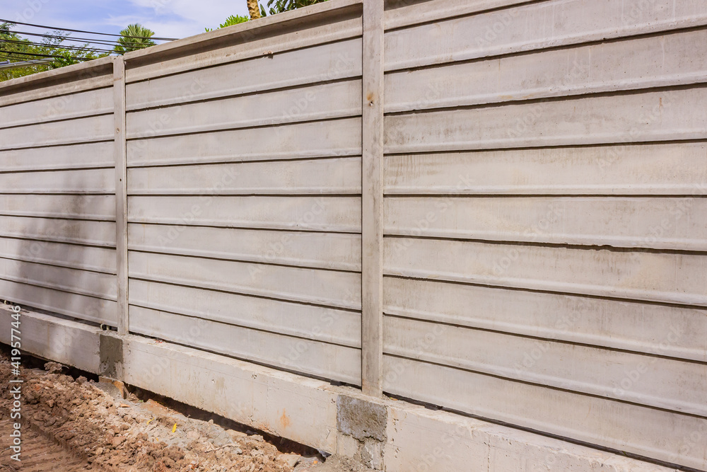 Boundary fence by precast concrete wall. Boundary fence by precast concrete wall.