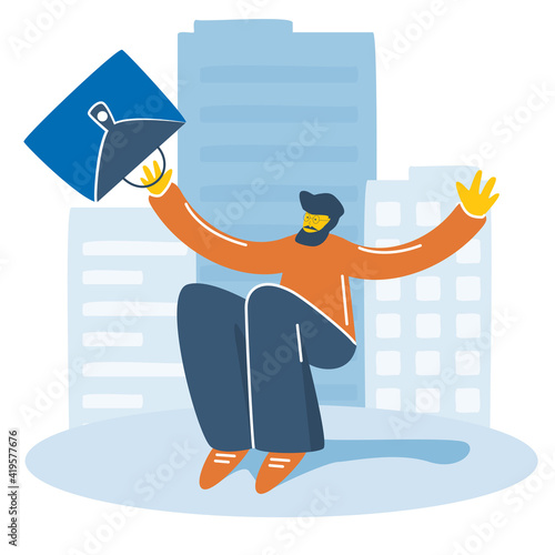 Vector illustration. The bearded man sat down.