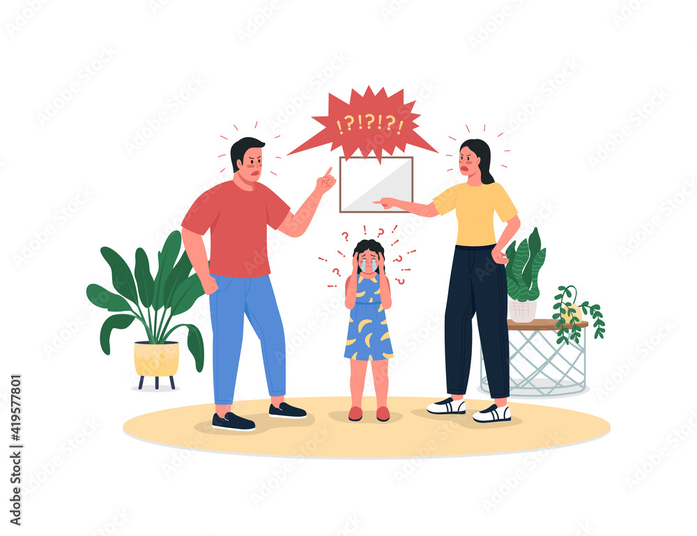 Fighting parents and crying daughter flat color vector detailed characters.  Father and mother shouting. Upset child. Family conflict isolated cartoon  illustration for web graphic design and animation Stock Vector | Adobe Stock