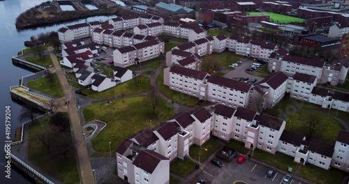 Drone shot over Scottish housing scheme in Glasgow photo