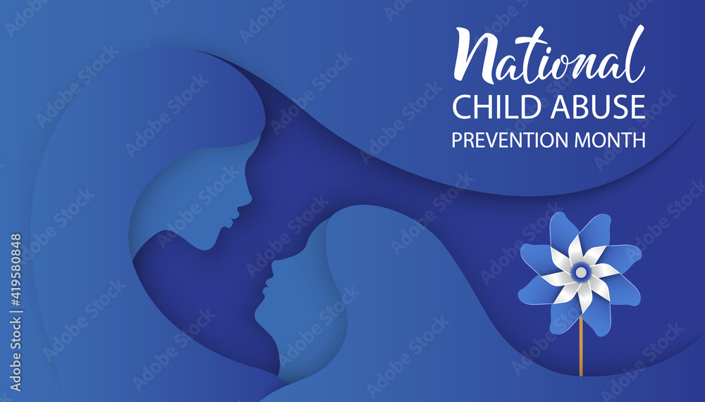 National Child Abuse Prevention Month. Girl and mother silhouette with