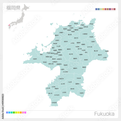 福岡県の地図・Fukuoka（市町村・区分け）