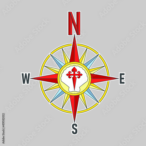 Vintage compass rose camino de santiago map shell