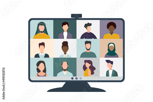 Video conferencing. Remote work. Video call conference, working from home, social distancing, business discussion.