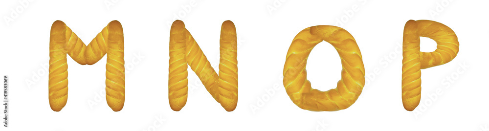 Letters M, N, O, P made from baguette Letters M, N, O, P made from baguette