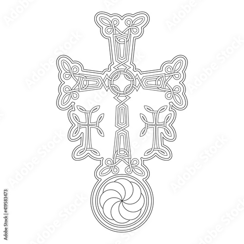 vector icon with ancient Armenian symbol Khachkar. Armenian cross stone for your project
