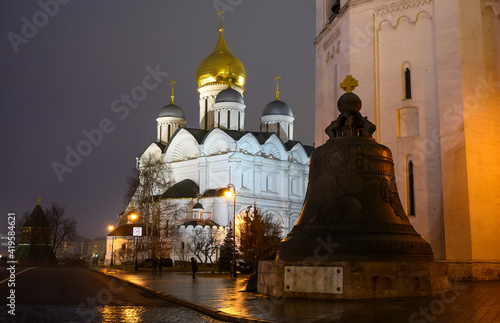 Cathedral of Archangel with the Tsar Bell at night 
