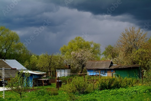 Cloudy spring day in the village