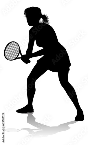 A tennis player woman female sports person in silhouette