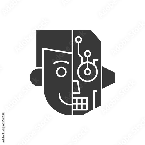 Half human half robot face icon. Robotics symbol modern, simple, vector, icon for website design, mobile app, ui. Vector Illustration