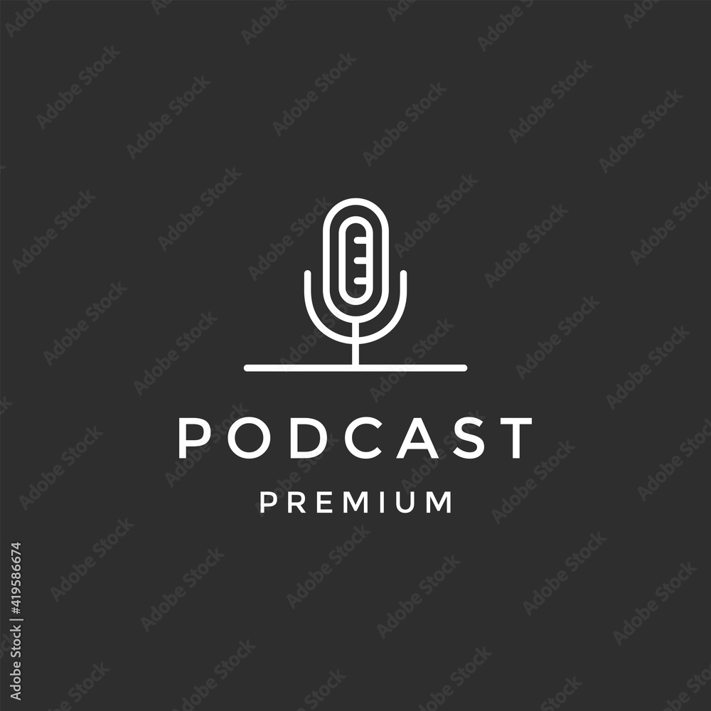 Podcasts. Flat vector illustration, icon, logo design on black background