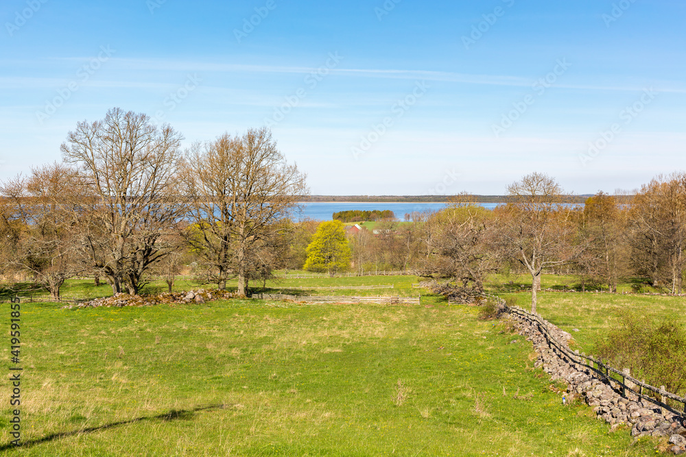 Rural landscape view with a lake in early spring Rural landscape view with a lake in early spring