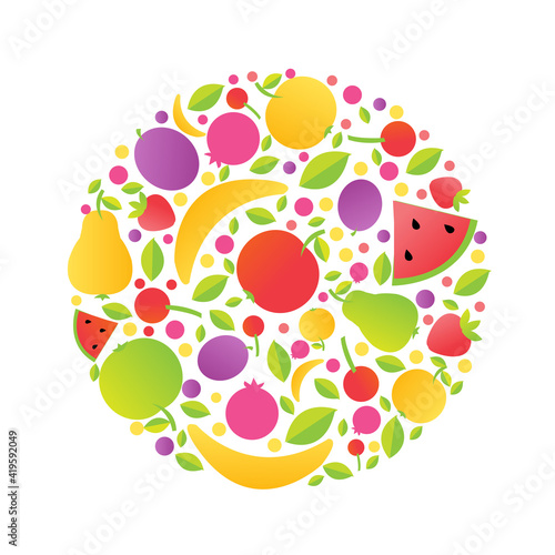 Sphere From Fruit, Vector Illustration.