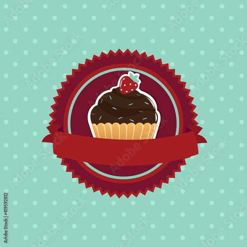 Vintage Cupcake  Isolated On Blue Background  Vector Illustration