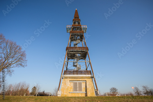 Lookout tower Cizovka is fairly new tower ner Cesky Raj - Czech Paradise. Sunny weather with clear sky.