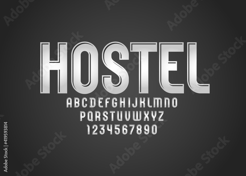 3D modern Font, trendy gray alphabet, condensed letters and numbers, vector illustration 10eps