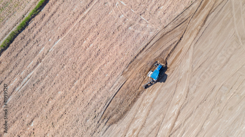 Aerial view agricultural vehicles