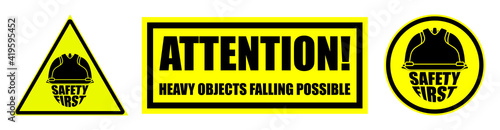 low temperature, snow ahead warning attention sign on yellow. Safety and warning for snow on road. Set of yellow black danger signs. Isolated vector