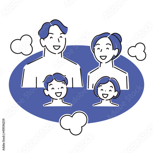 入浴している4人家族 程よいシンプルなイラスト ベクター