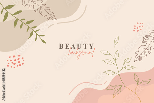 Abstract floral template banner. Trendy minimal organic background. Vector floral beauty backdrop pastel colors