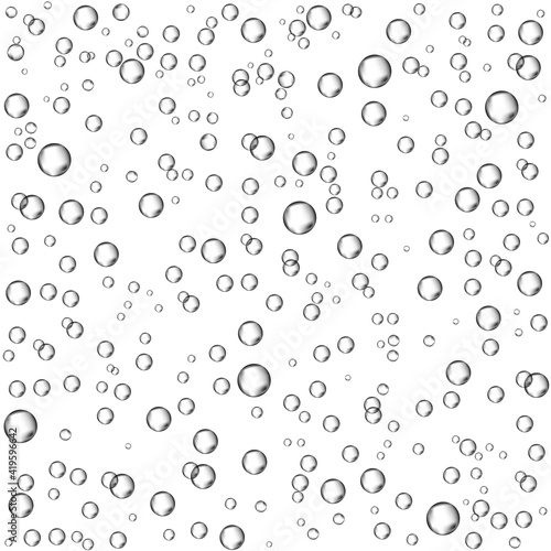 Oxygen air bubbles flow in water on white background.