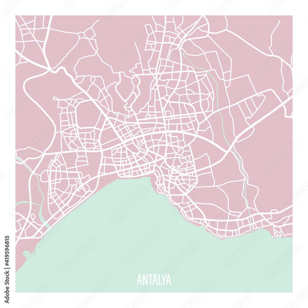 Vector city map. Antalya illustration. City map. Turkey