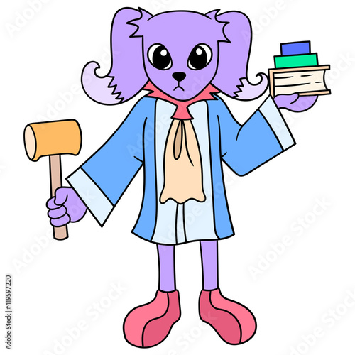 the judge attorney dog carried a hammer and a statute book to conduct the trial, doodle icon image kawaii