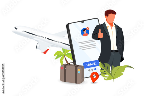 Business travelers in the airport terminal. Vector illustration
