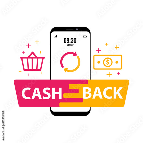 Cash back flat vector concept of loyalty program campaign, money refund.