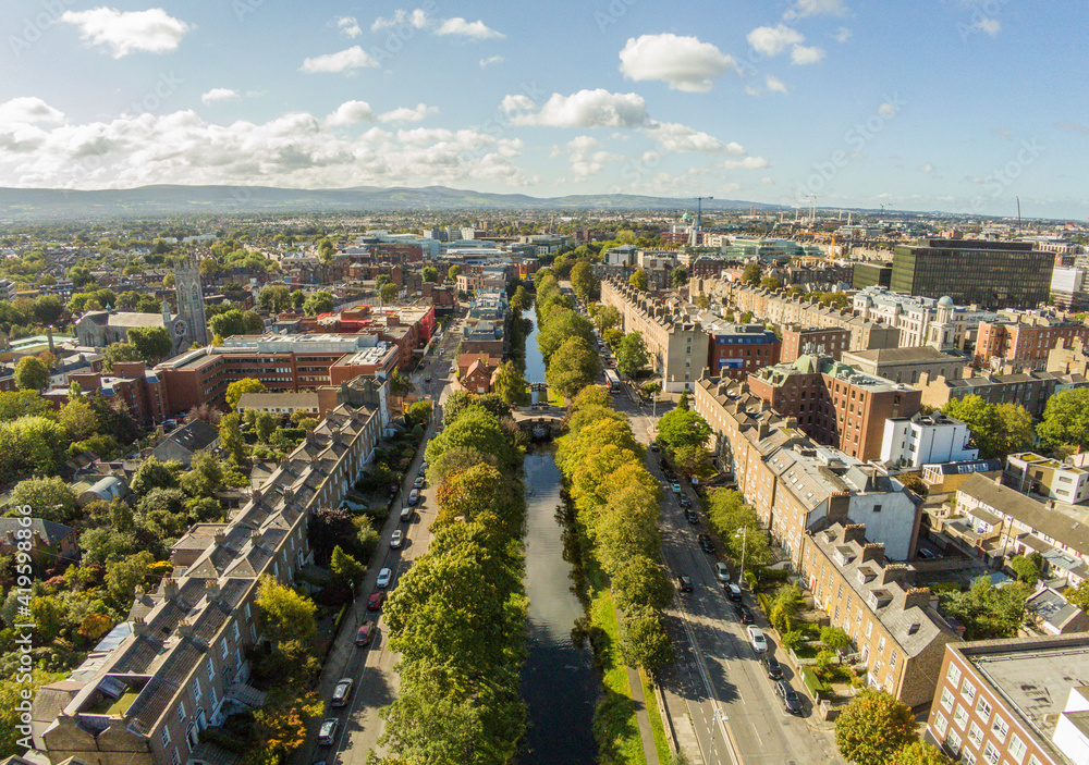 Aerial view of the Grand Canal in Dublin, Drone photography