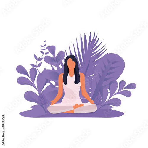 woman doing yoga with nature background illustration