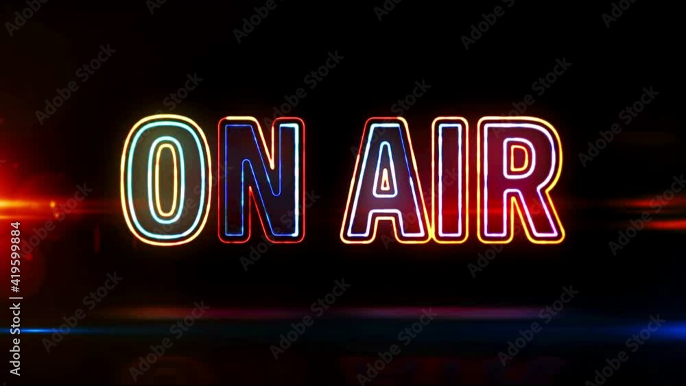 On air radio neon sign concept, television broadcast, media and studio music production. Futuristic 3d rendering loopable and seamless abstract. On air radio neon sign concept, television broadcast, media and studio music production. Futuristic 3d rendering loopable and seamless abstract.