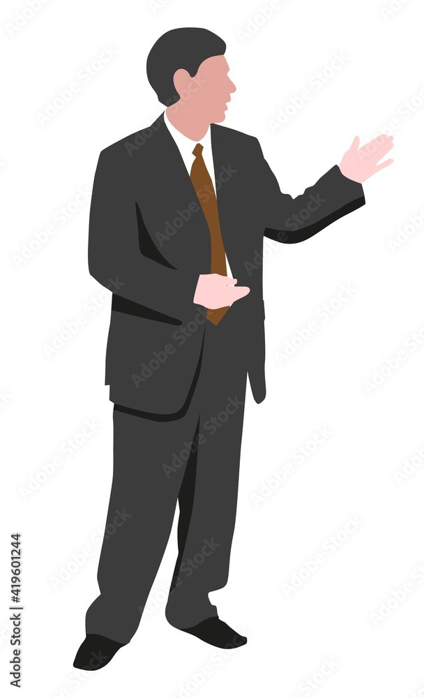 Vector illustration of a businessman man who shows with his hand presentation. Vector illustration of a businessman man who shows with his hand presentation.